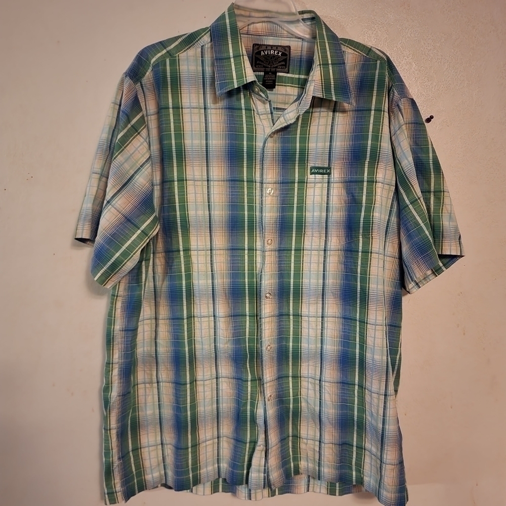 Avirex Men's Plaid Button Down Short Sleeve Shirt Size XL